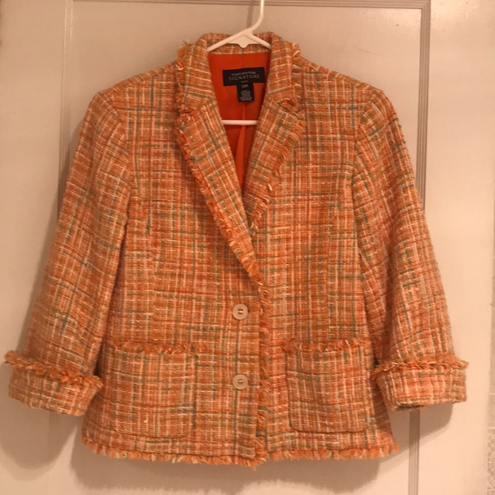 Ladies bright colorful woven blazer.